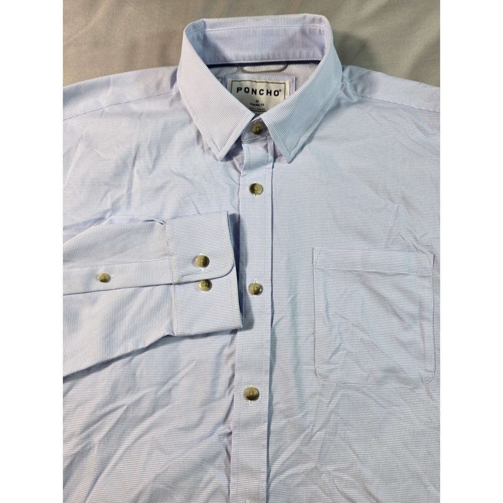 Poncho Ultra Lite Shirt Mens M Blue Micro Check Performance Stretch Regular Fit